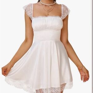 Elegant White Lace Trim Dress